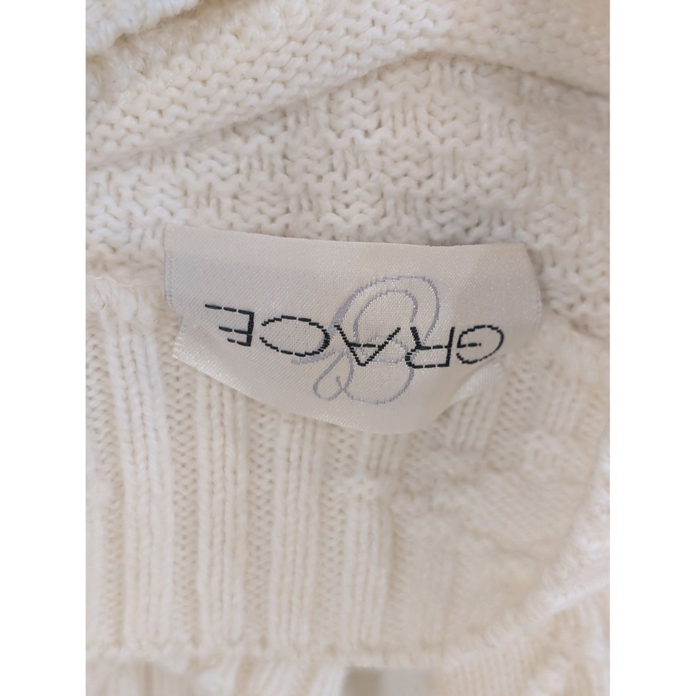 GRACE XL Cream Textured Knit Sweater Floral Embroidery Long Sleeve Pullover - Picture 3 of 4